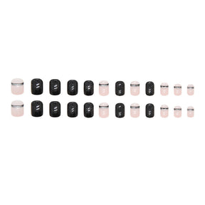 Short Square Flashy Solid Color Line Nails, Black and Pink