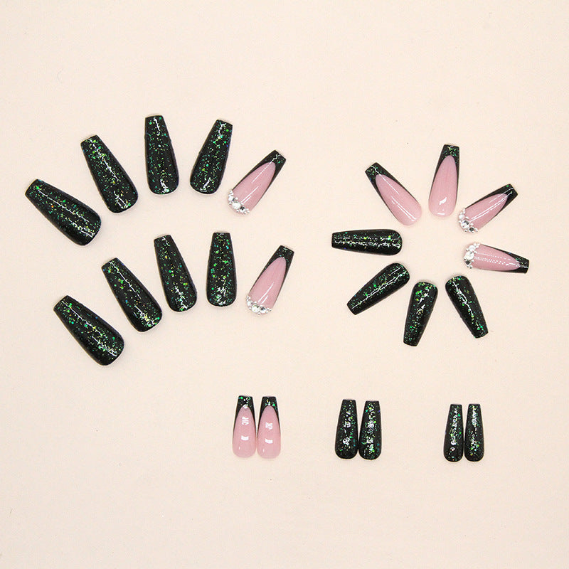 Summer Fresh Emerald Flash Fragment Long Ballet Nails, Chic and Bright