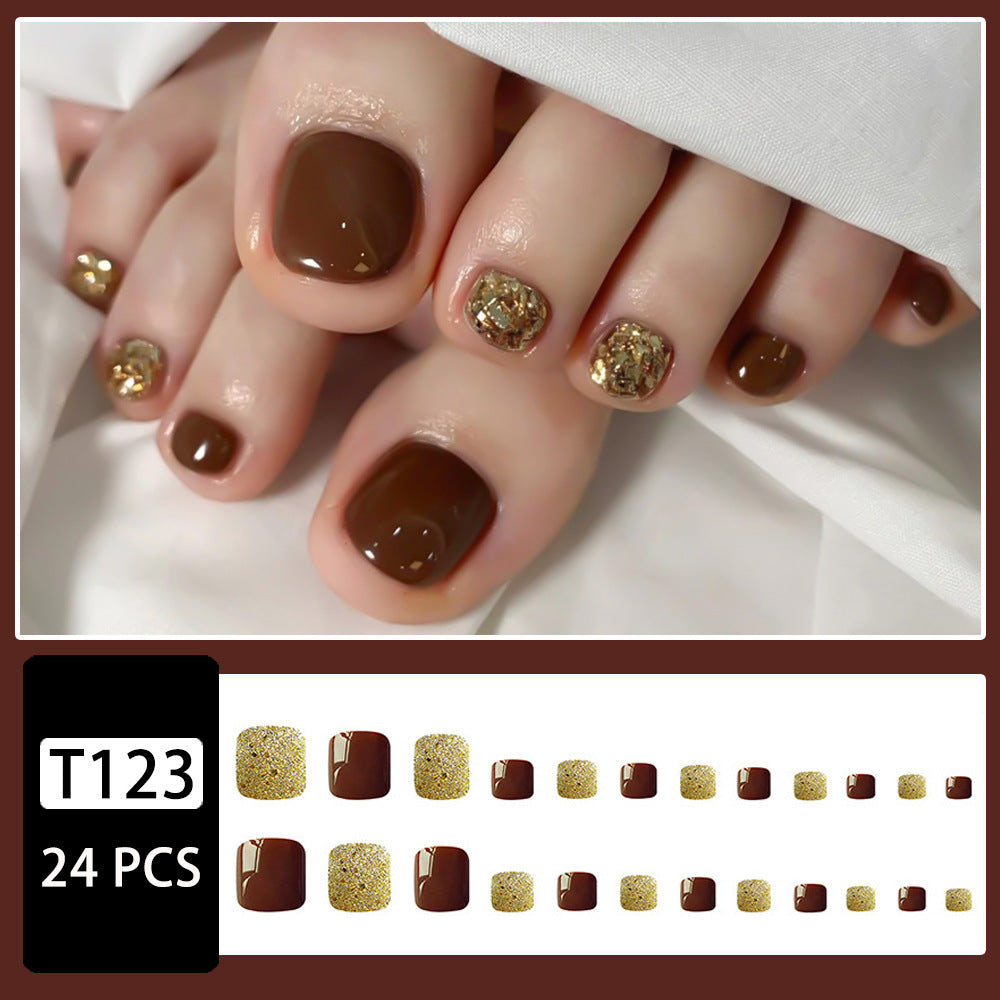 Champagne Chocolate Glitter Toe Nails, Removable and Stylish