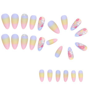 Edgy Almond Nail Tips with Rainbow Flower Design