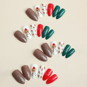 Christmas Red-Green Reindeer Themed Detachable Nails