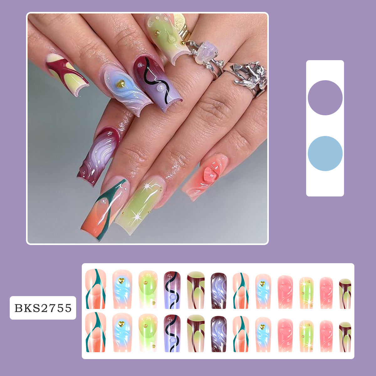 3D Curved Striped Heart Gradient Nail Tips