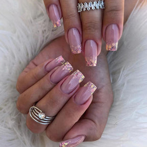 Sweet Pink Glitter Nails, Mid-Length Summer Highlight