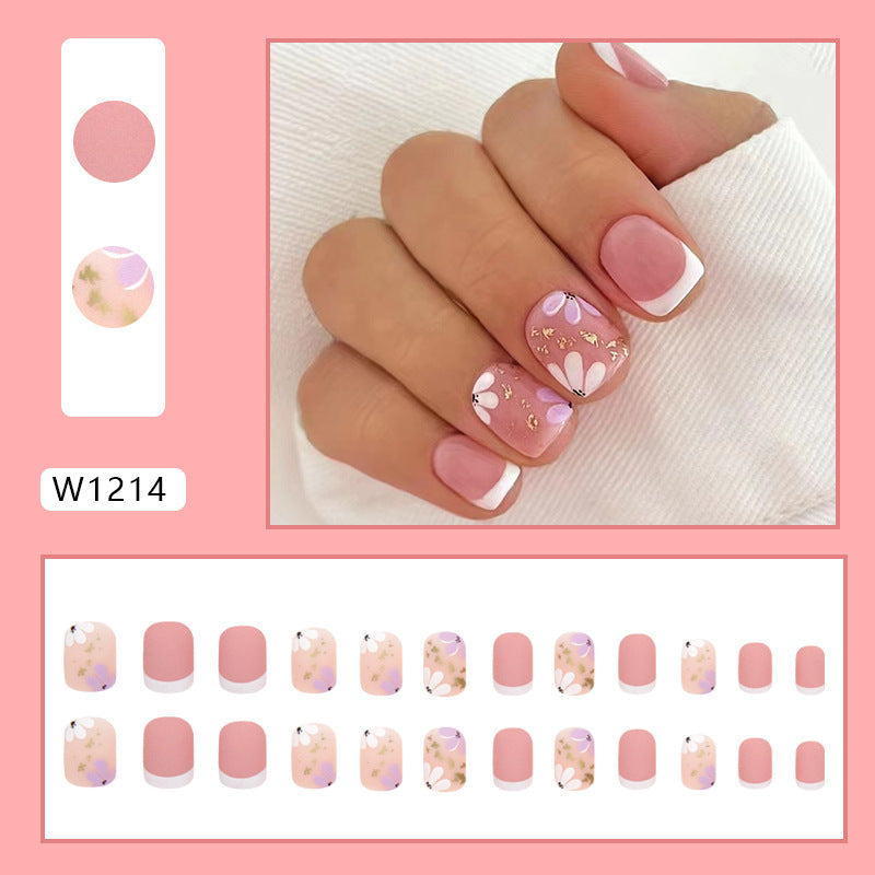 Chic Floral Fall Nails Light Luxury Ins Style 24 Pieces