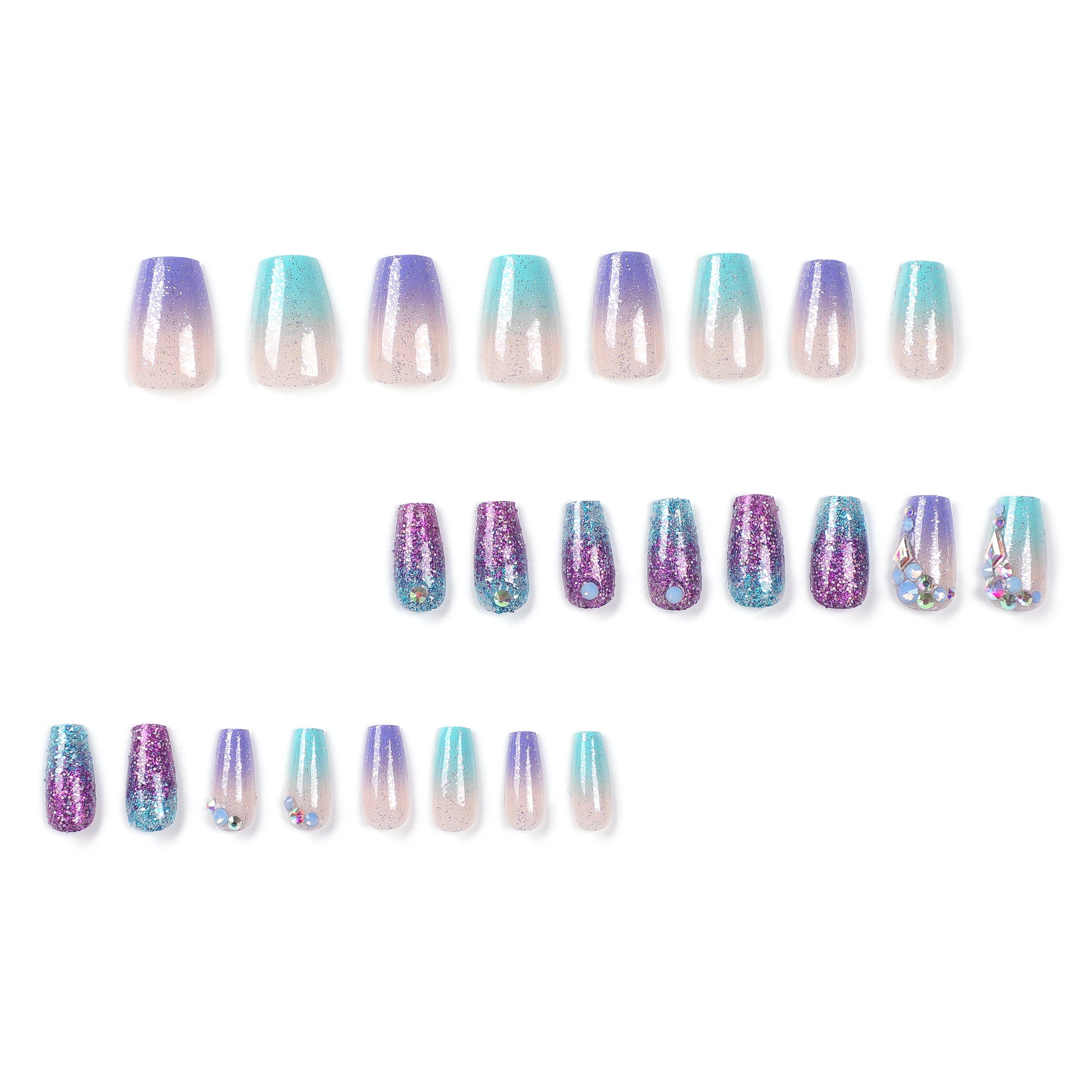 Removable French Gradient Sparkle Nail Extensions