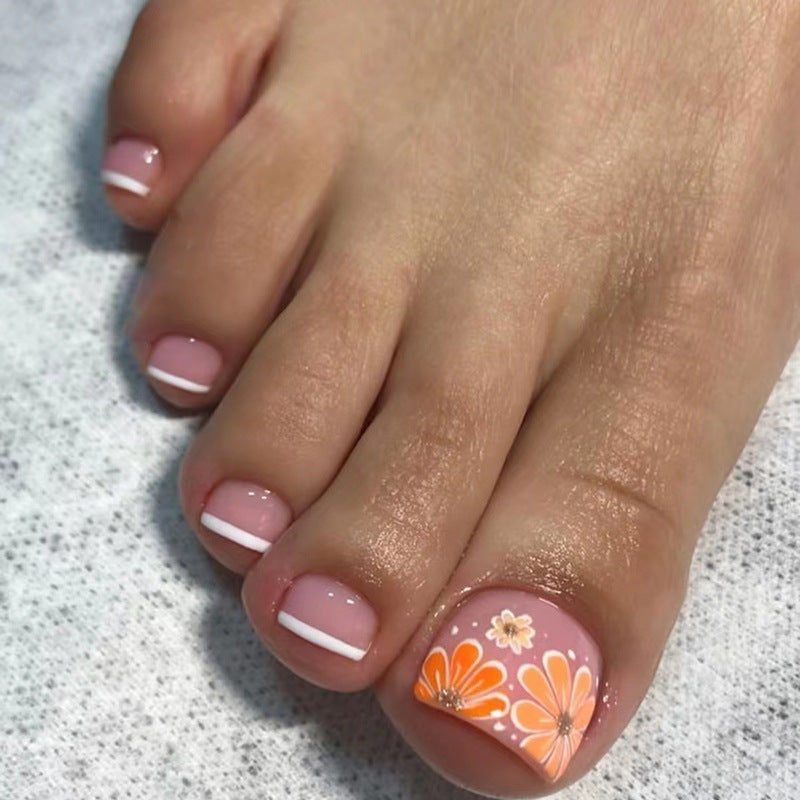 Simple Cute Flower Nails, Summer Orange Yellow, Flattering and Fresh