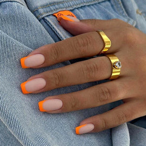 Simple Matte Orange French Fall Nails: 24-Piece Set