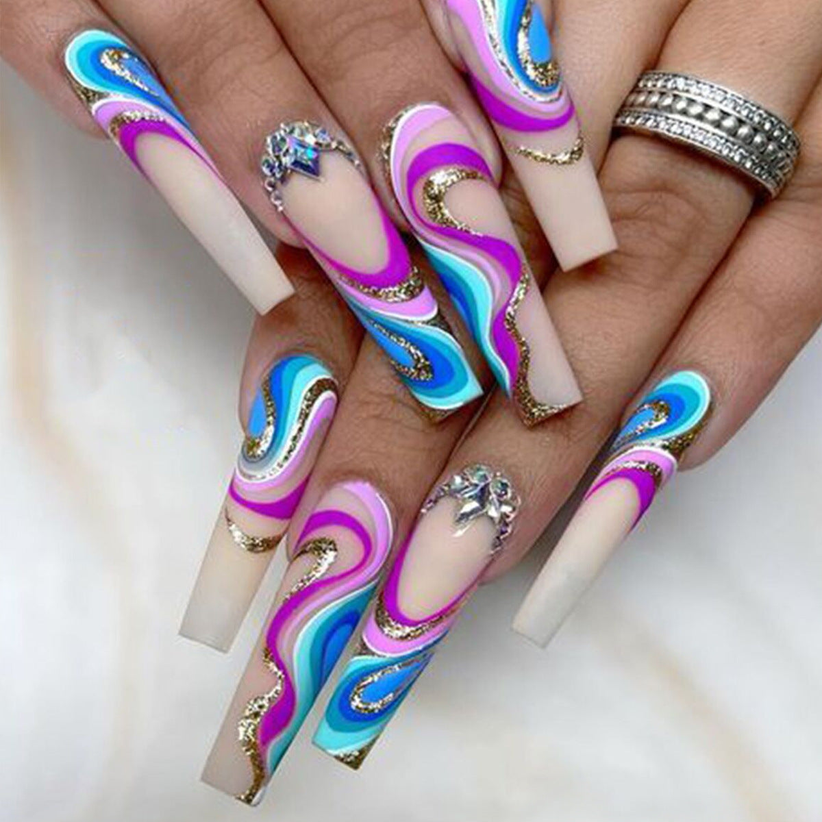 Rainbow Wave Nail Tips