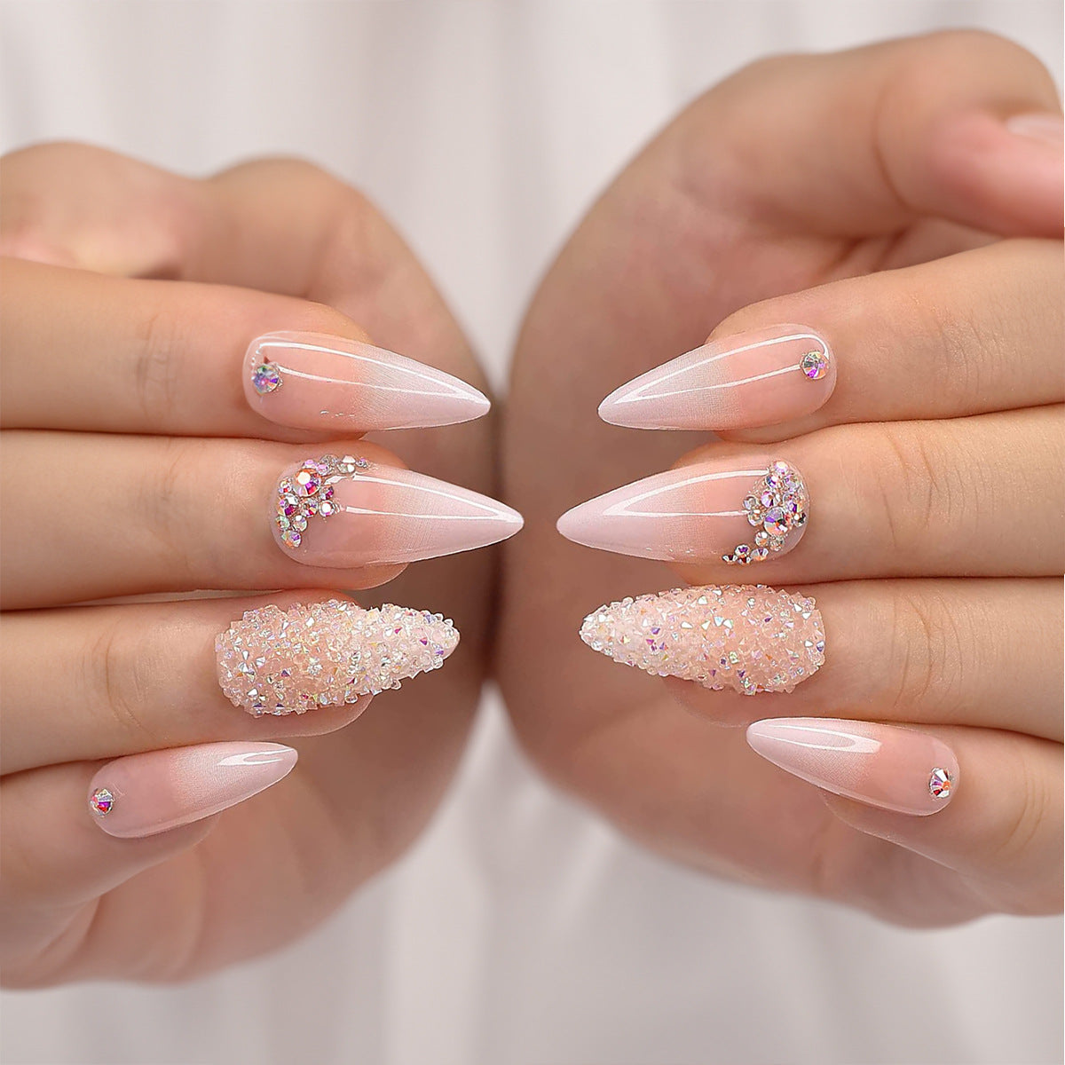 Almond Shaped Gradient Diamond French Nails