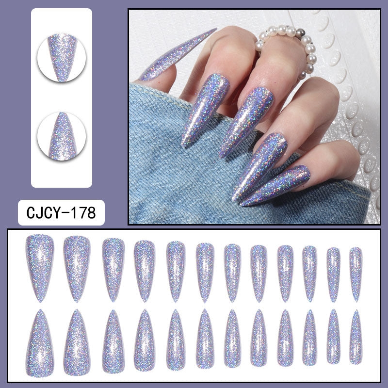 Long Acrylic Nail Tips with Holographic Glitter