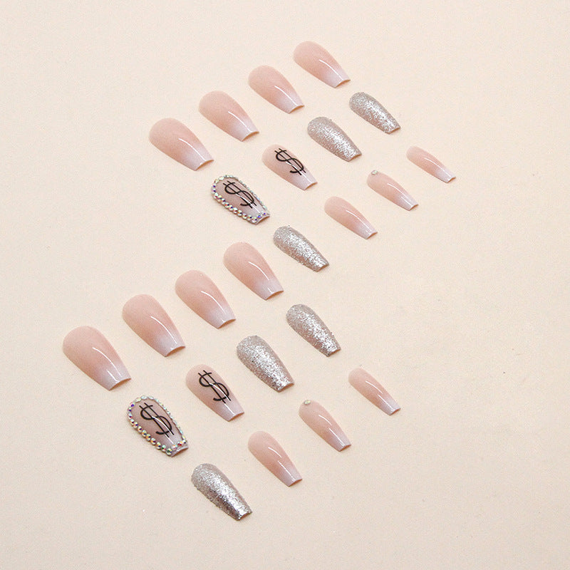 Pink Translucent Medium Long Ballet Nails Flashy Diamonds Lucky Euro Ins Style Cool Nails