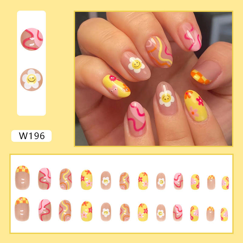 Cute Round Head Multi-Color Sunflower Smile Fall Nails, 24-Piece Wholesale Set