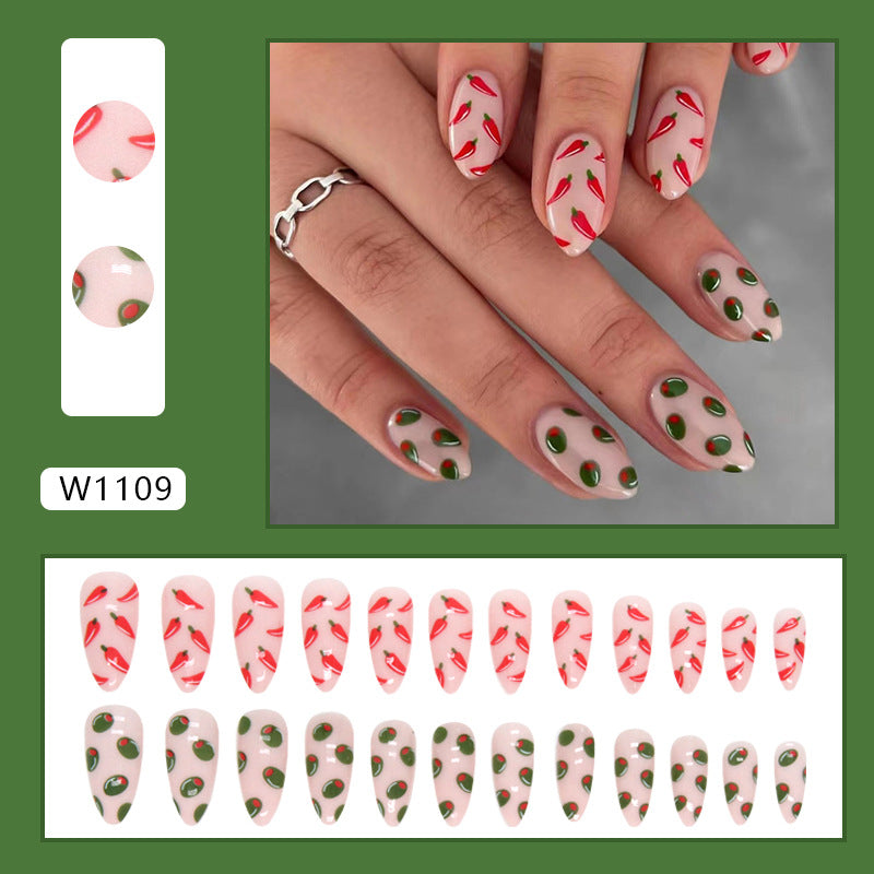 Almond Red Chili Pepper Nails Cute Ins Style