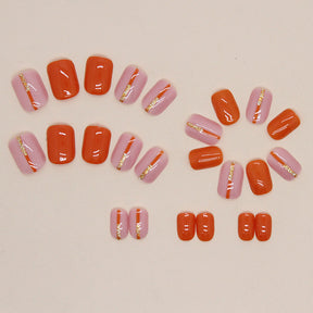 Cute Short Lucky Orange Glitter Nails Bright Yellow Solid Color Ins Style Fake Nails for Women