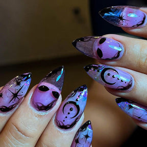 Sweet Cool Aurora Purple Halloween Nails Spooky Star Moon Euro Chic Wearable Nails