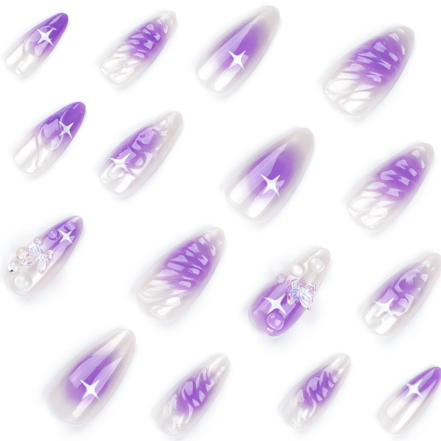 3D Butterfly Purple Ombre Nail Tips