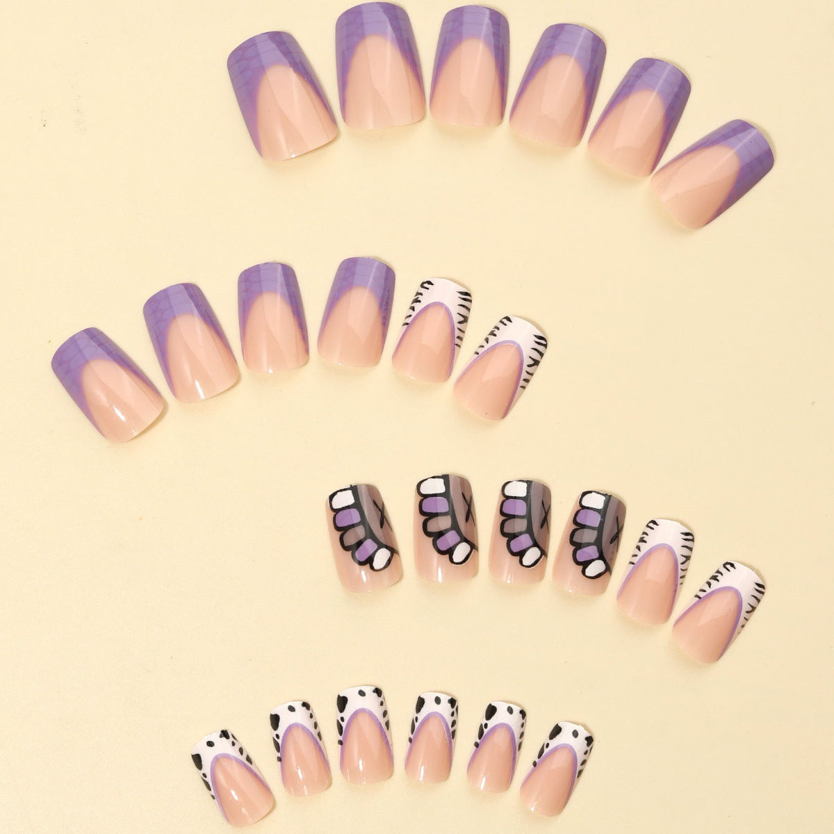 Purple Cartoon Mid-Length Nails, Sweet and Edgy