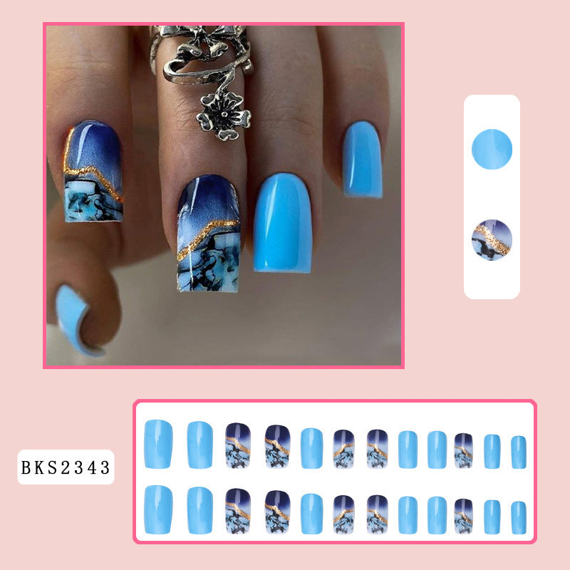 Blue Watercolor Ombre Nail Tips for Stylish Wear