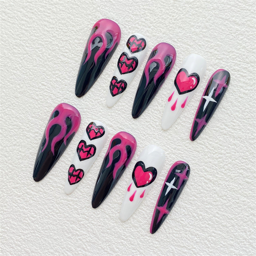 Chic Handmade Heart Painted Fall Nails, Versatile and Popular Nail