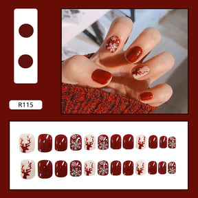 Red Christmas Fall Nails - Pre-Made Wearable Nail Tips (24PCS)