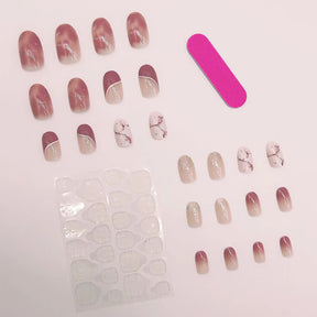 24-Piece Pink Ice Marble Oval Fall Nails