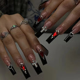 Black French Cross Heart Nail Tips