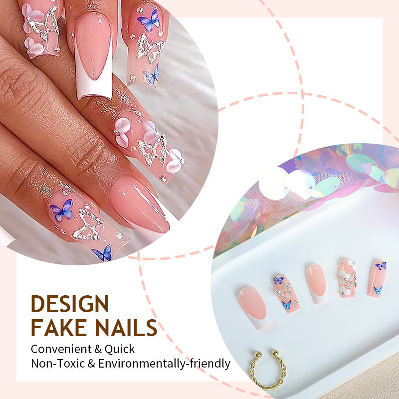 Mid-Length French Nails - Sweet Style with Butterfly