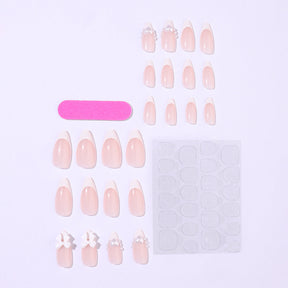 Bow Pearl Heart French Almond Nail Tips