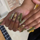 Detachable Green Floral Sparkle Nail Tips