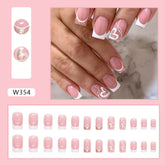 Simple White French Gold Powder Heart Valentine Nails Euro Square Wearable Nails