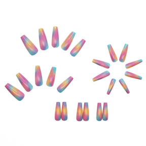 24-Piece Long Ballet Rainbow Nails, Ready-to-Wear