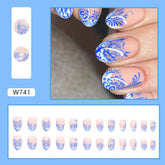 Chinese Style Round Tip Nails - Blue and White, Morandi Flowers