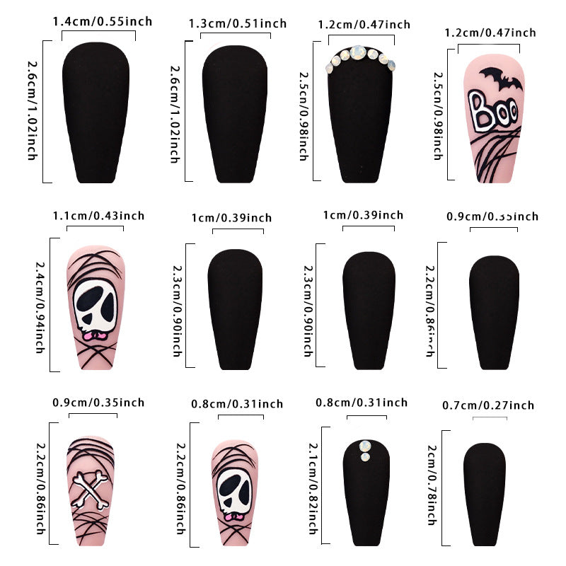 Skull and Bat Glitter Halloween Nail Tips