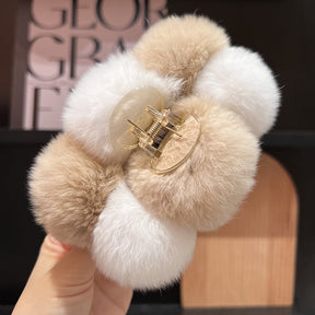 Real Rabbit Fur Large Hair Clip Winter Fashion Accessory