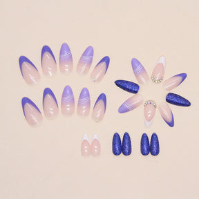 Sparkling Blue-Pink Studded Almond Fall Nails