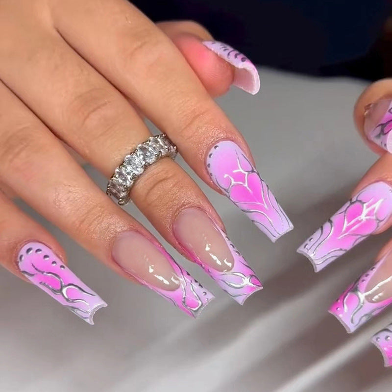 Ballet-Inspired Long French Nails with Heart Design