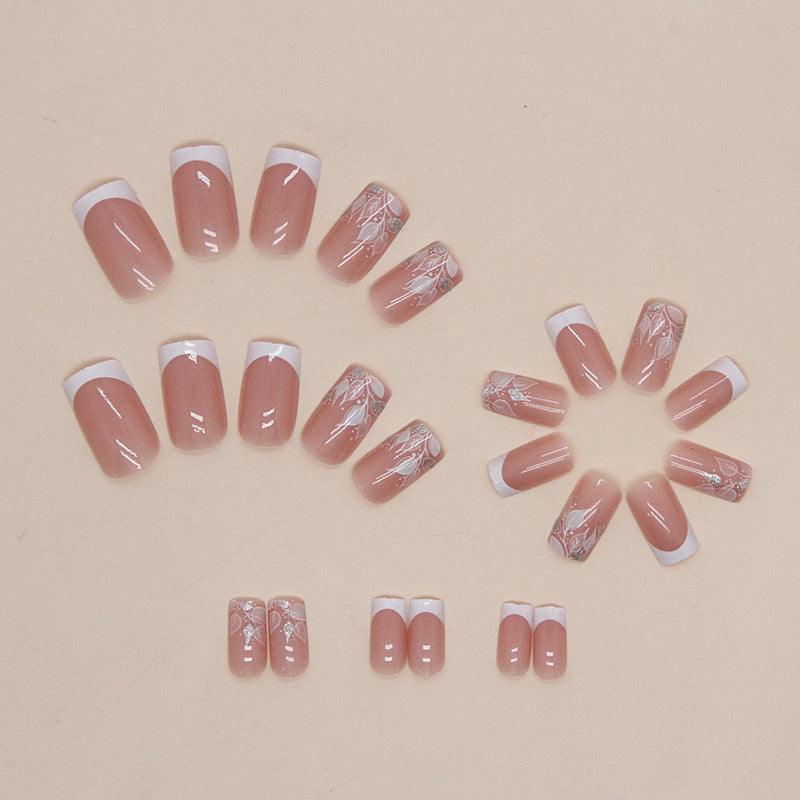 24-Piece White French Tree Silhouette Nails, Minimalist and Chic