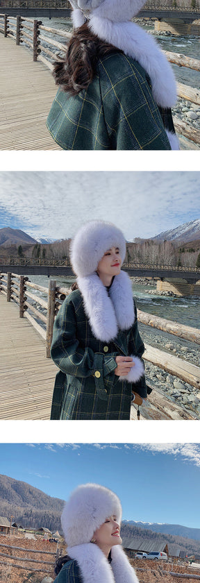 Winter Fox Fur Hat with Long Fringe and Pom Pom