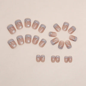 Short French Retro Pink Fall Nails - Aurora Star Minimalist (24PCS)