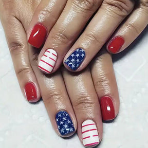 Short Square Patriotic Red Blue Nail Stickers