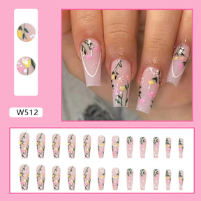 Mid-Length Ins-Style Butterfly Fairy Fall Nails, 24-Piece Multicolor Set