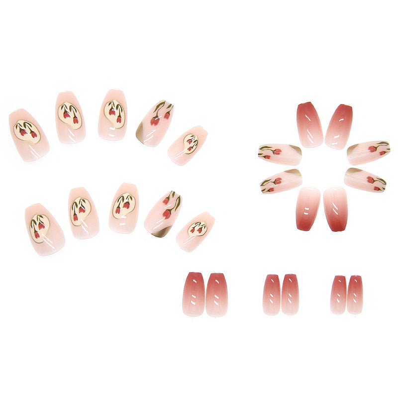 Ballet Nails with Gradient Tulip Flowers - Removable Fashion Manicure