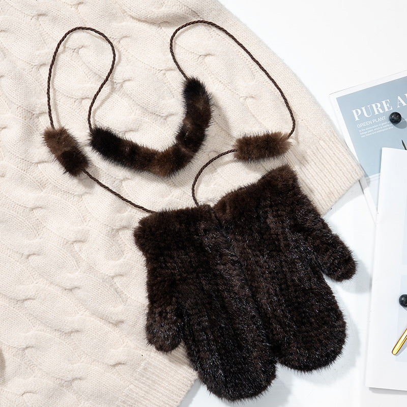 Cute Mink Fur Mittens - Neck-Hanging Winter Gloves