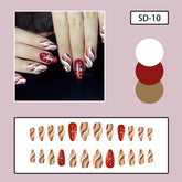 Red White Gold Glitter Wave Nails with Snowflake Design