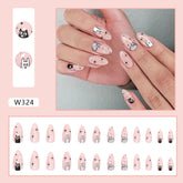 Cute Cat Ins Style Black White Pink Almond Nails Sweet Pet Series Women's Wearable Nails