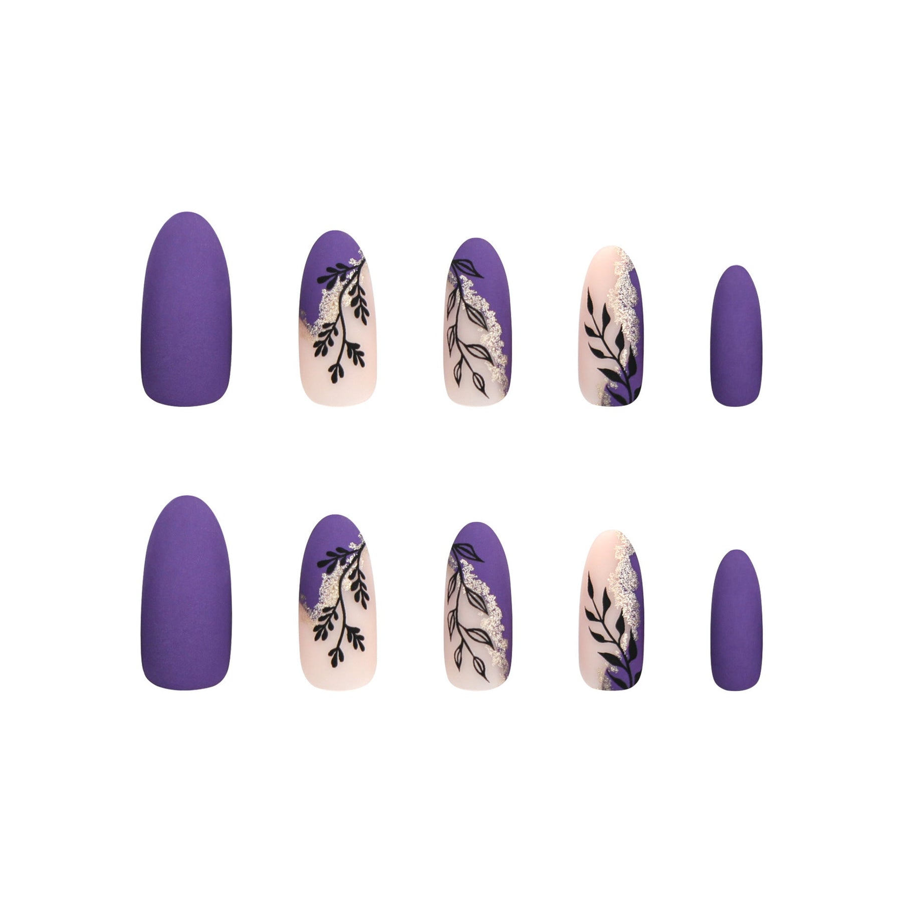 Simple solid color purple wearing nail piece, gold glitter nail piece, green leafy plant nail piece, nail piece wholesale