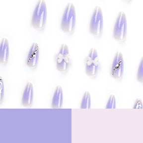 Purple Nail Tips with Star Glitter and Bow Design