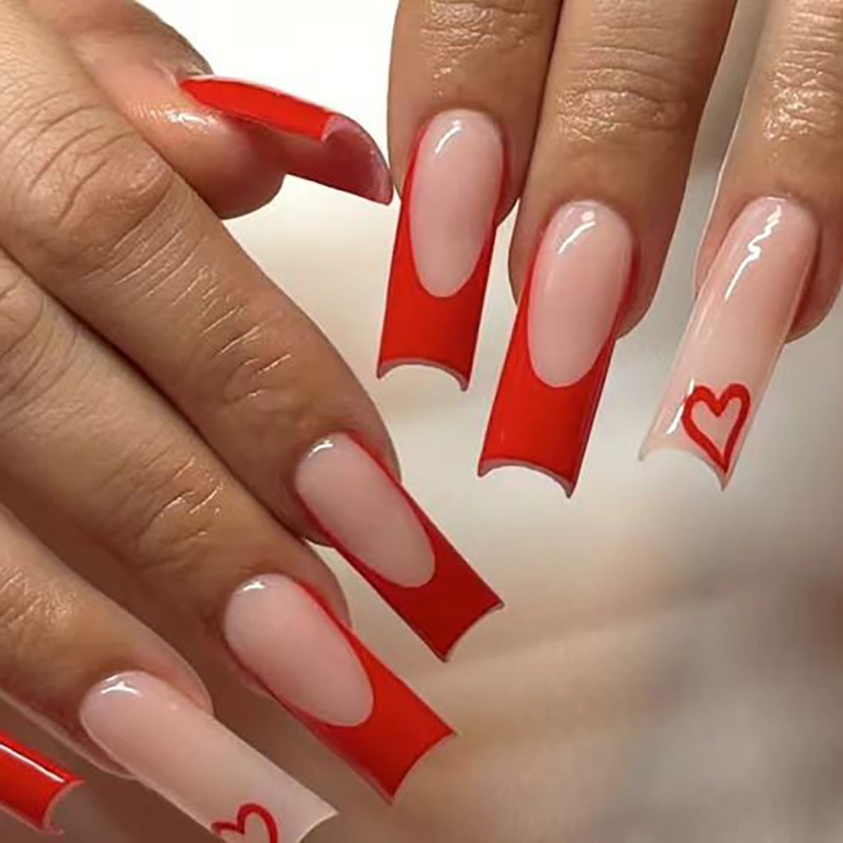 Valentine Red Heart Wearable Nail Extensions, Trendy Design