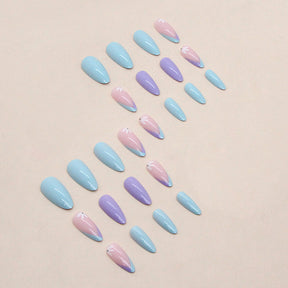 Blue Purple Simple Ins Style Triangle French Cute Half-Floral Nails Round Almond