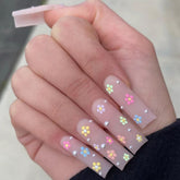 Detachable Flower Nail Extensions with Water Pearl Design